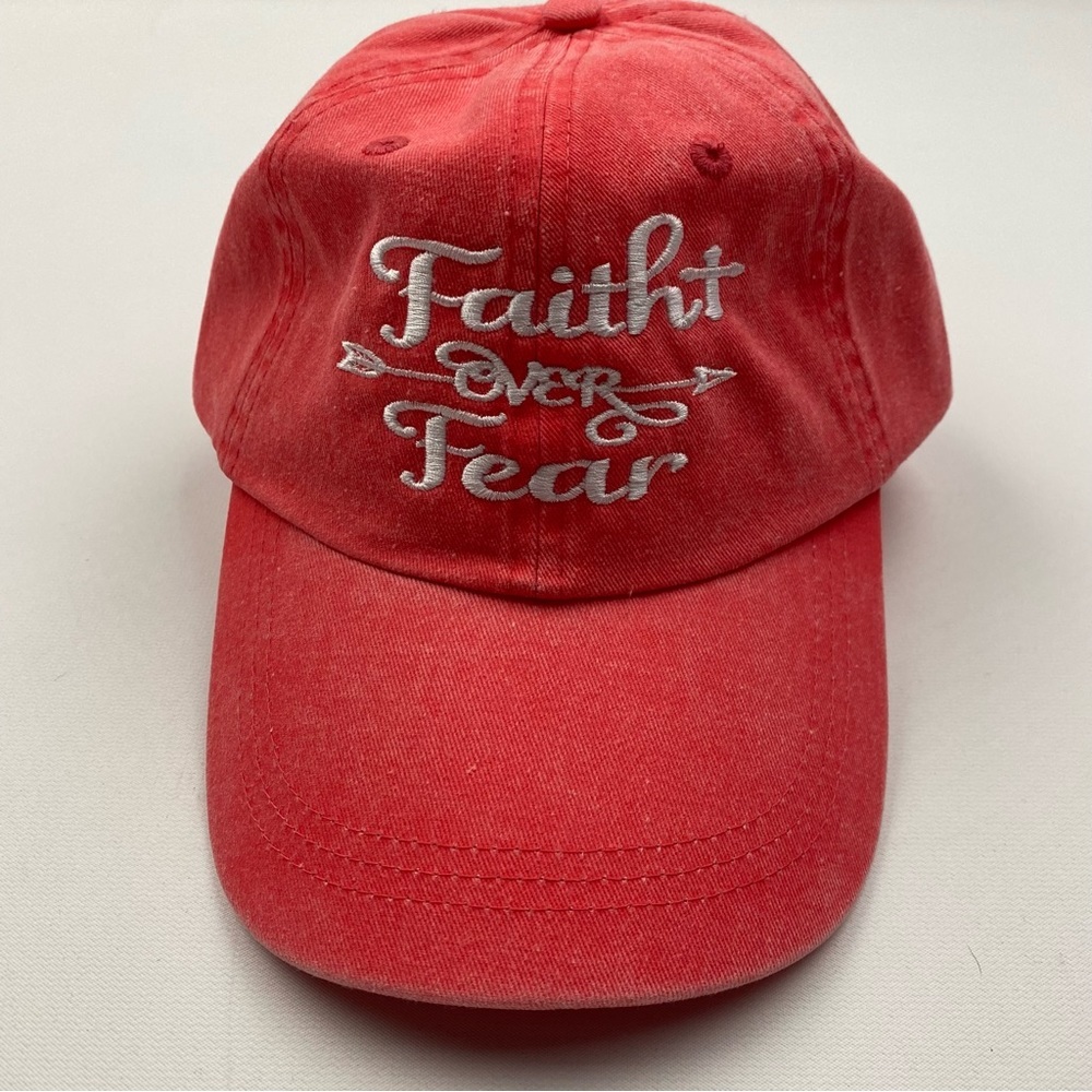 Faith Over Fear Relaxed Cotton Curved Bill Hat Cap Peach